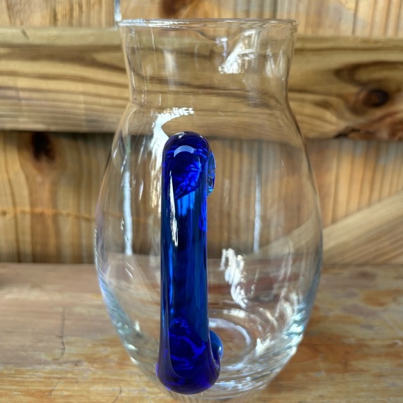 3 Piece Set 2 Mexican Hand Blown Margarita Glasses & Pitcher Cobalt Blue Trim - Picture 8 of 11